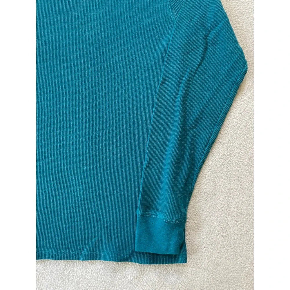 Levis Mens Medium Shirt Teal Waffle Knit Thermal Long Sleeve Crewneck Turquoise